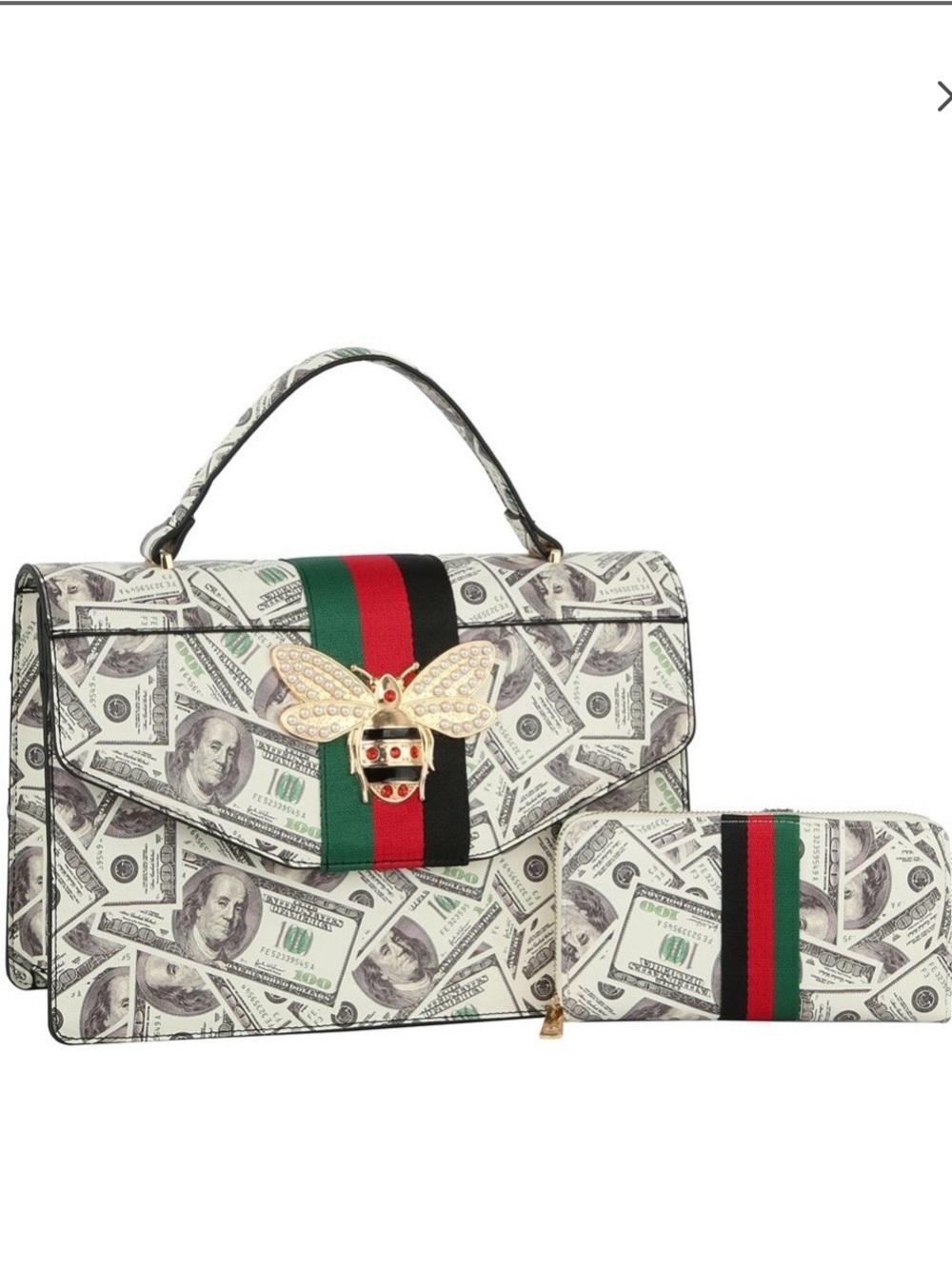 Queen Bee Stripe Lucky 100 Dollar Flap 2-in-1 Satchel